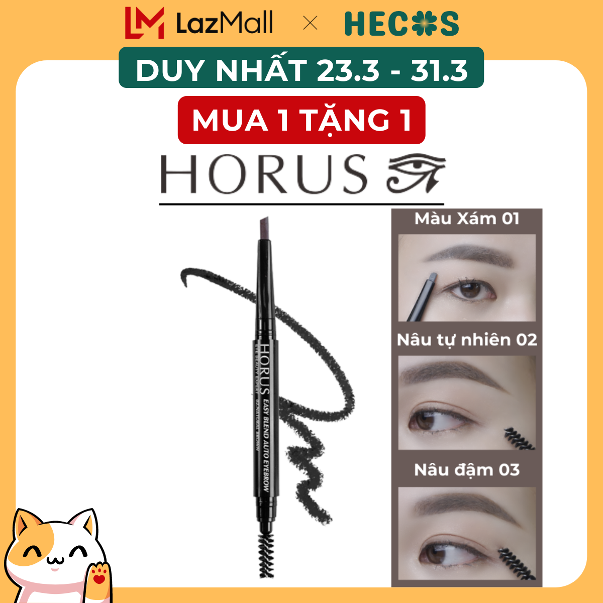 Chì kẻ mày đầu xéo hai đầu Horus tự nhiên, lâu trôi, không lem Eye Beauty Expert Easy Blend Auto Eyebrow