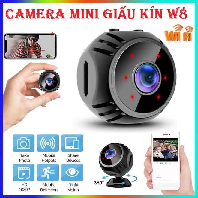 Camera Gia Đình Không Dây - Camera Siêu Nhỏ W8 FullHD 720P Giám Sát, Hồng Ngoại Quay Ban Đêm, Cam Wifi Mini Cam An Ninh Phát Hiện Chuyển Động