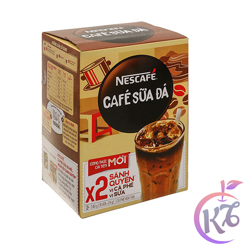 Nescafe sữa đá hộp 10 gói x 24g (240g) công thức cải tiến mới X2 sánh quyện - cà phê sữa Việt Nestle