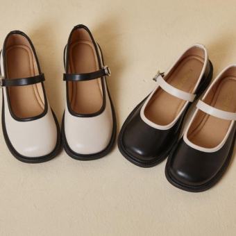 ZZ99- Giày búp bê đế răng cưa viền da  đế bệt, chất da mềm, giày lolita phối quai ngang.