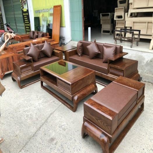 Bộ Bàn Ghế Sofa Zito Chân Đùi Gà Gỗ Sồi Bắc Mỹ Phun Màu Gỗ Óc Chó ,Đệm Da Bò Cao Cấp Italy Nhập Khẩu
