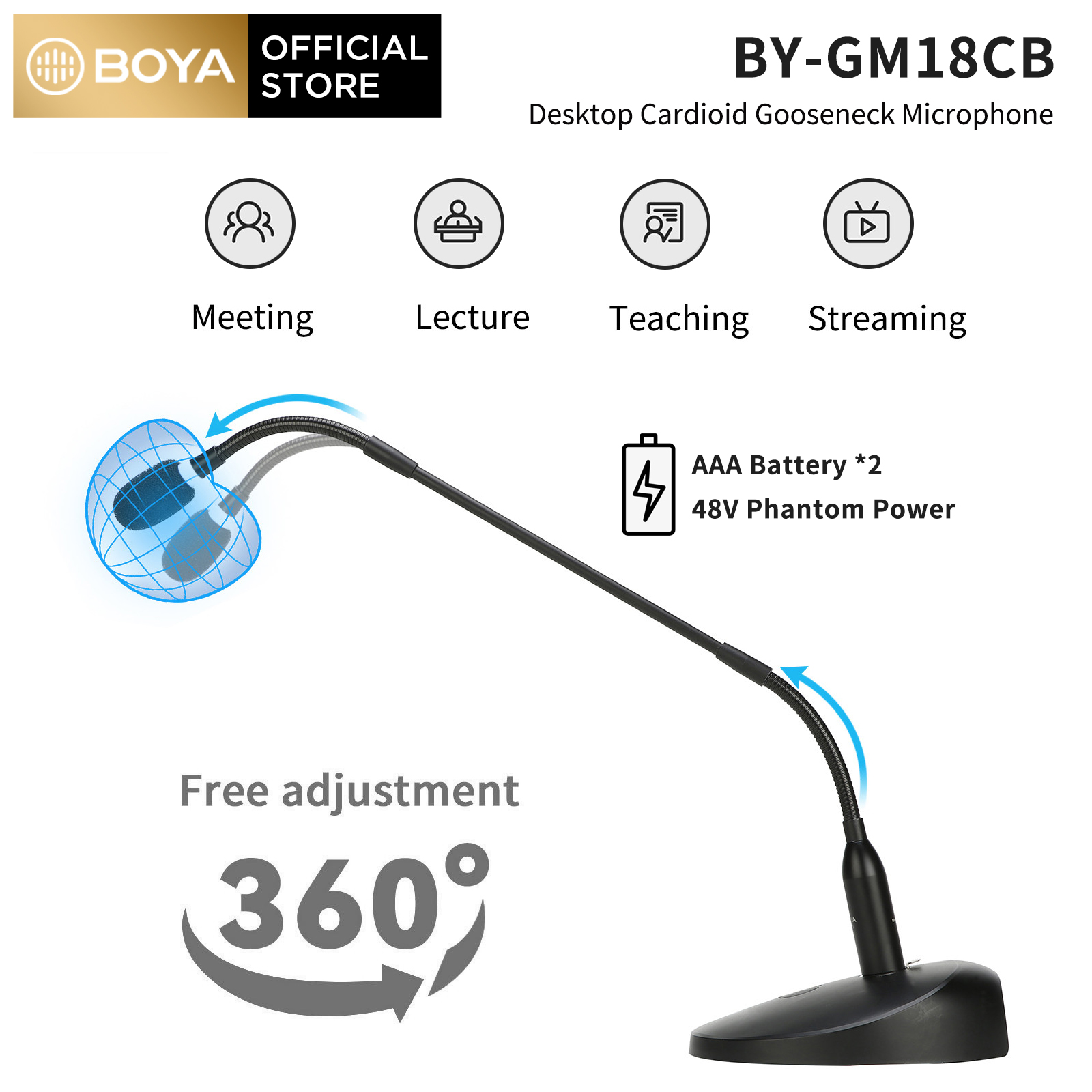 Boya by-gm18cb đèn led tích hợp micro ngưng tụ cardioid cổ ngỗng 18 "để bàn cho bài giảng, hội nghị video, cuộc họp
