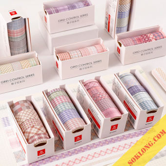 Bộ 6 washi tape nhiều size, set băng dính washi dán take note, sổ tay đa năng Tuệ Minh WA05
