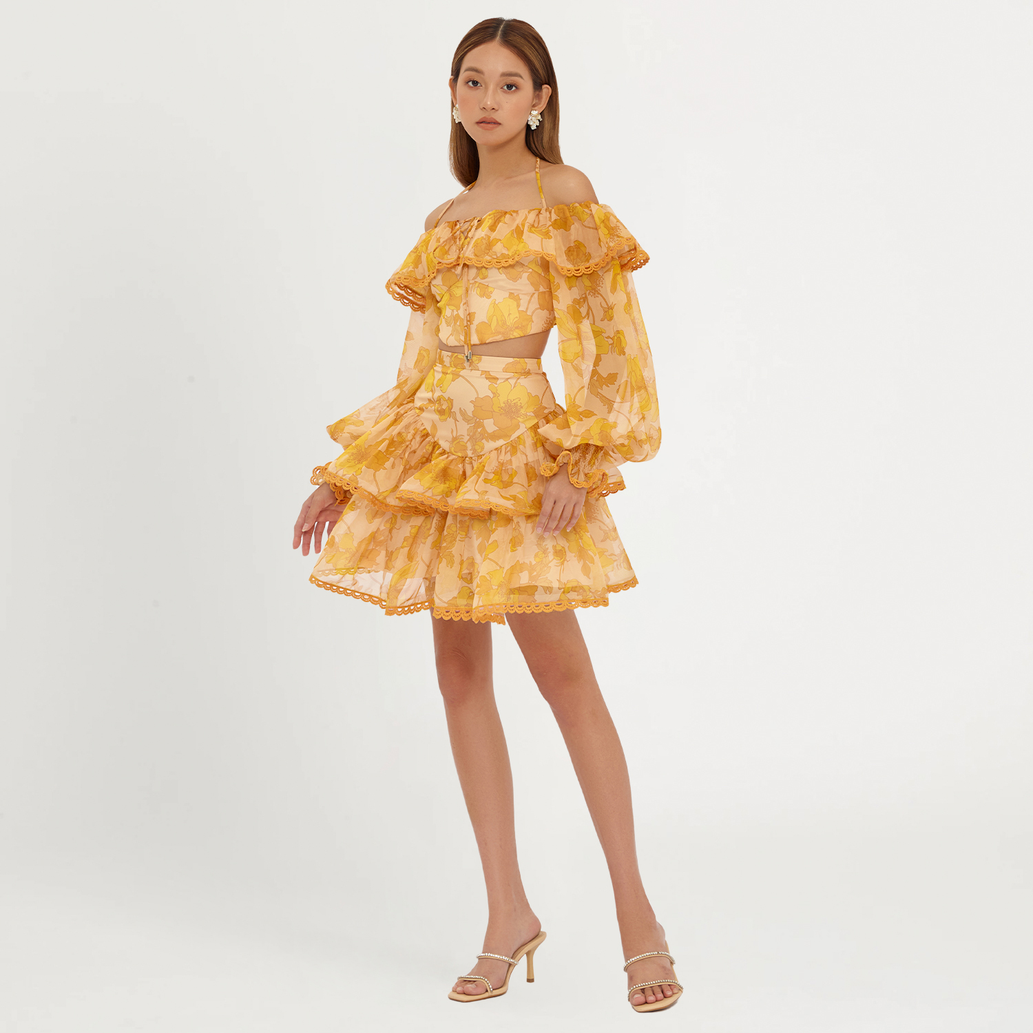 DEAR JOSÉ - Chân váy ngắn xoè Havana vải organza hoa cam