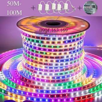 50M - 100M Dây đèn led trang trí  ngoài trời 7 màu nháy đuổi đơn, nháy đuổi led đôi + Tặng 3-5 Nguồn dây đèn chớp nháy