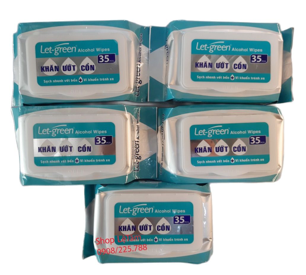 Combo 5 bao khăn ướt cồn Let-Green loại 35 miếng/bao