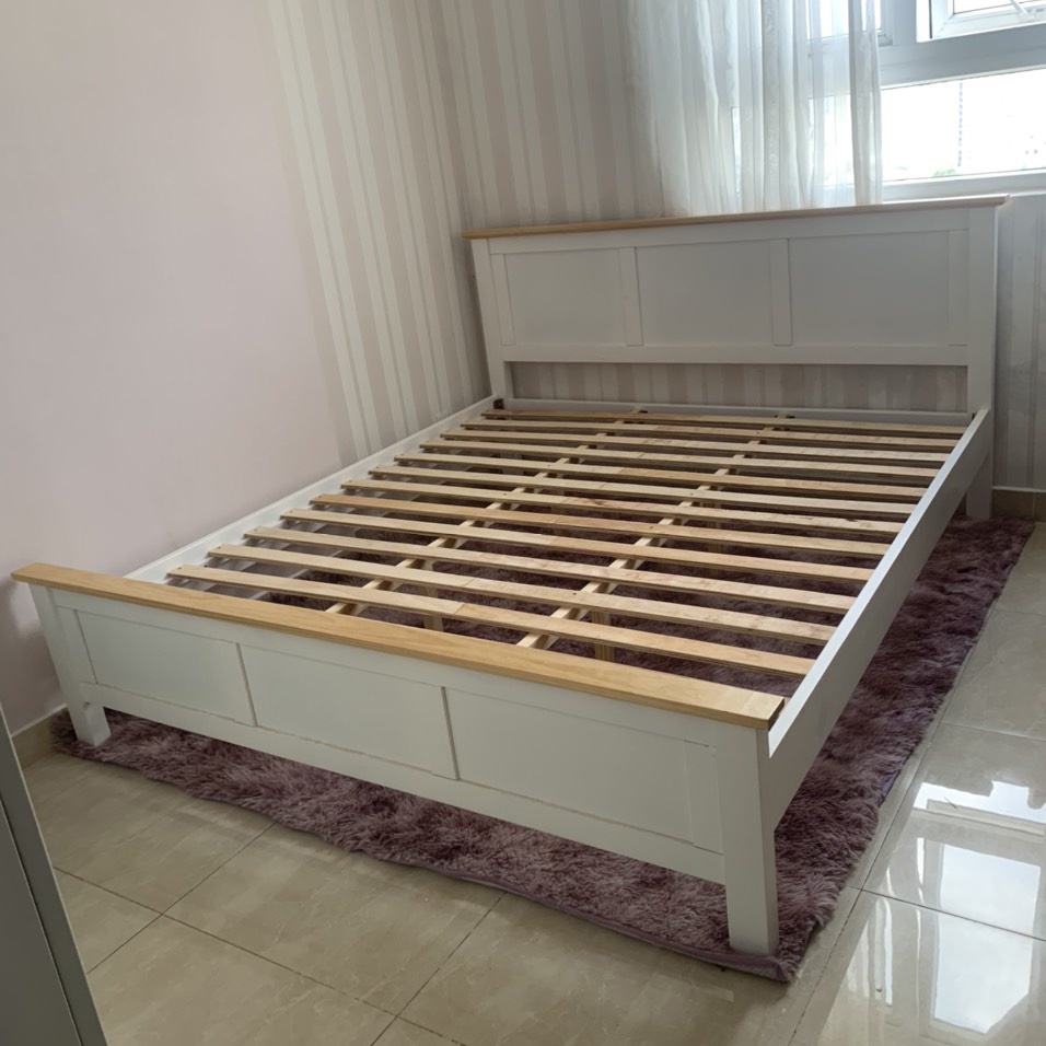 Giường ngủ gỗ thông màu trắng 1m6x2m - 1m8x2m