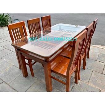 Bộ bàn ăn 2 tầng 6 ghế gỗ xoan đào