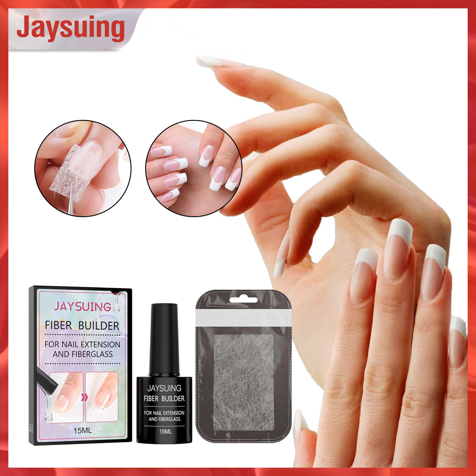 Jaysuing dụng cụ tạo sợi để nối móng và sợi thủy tinh chăm sóc móng lụa sợi thủy tinh với bộ gel nối dài miếng dán móng để nối gel dụng cụ làm móng gel sợi bền