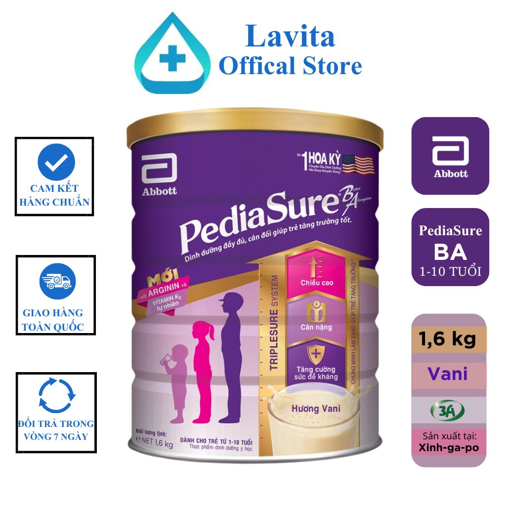 Sữa bột Abbott Pediasure BA hương vani - Hộp 1,6kg