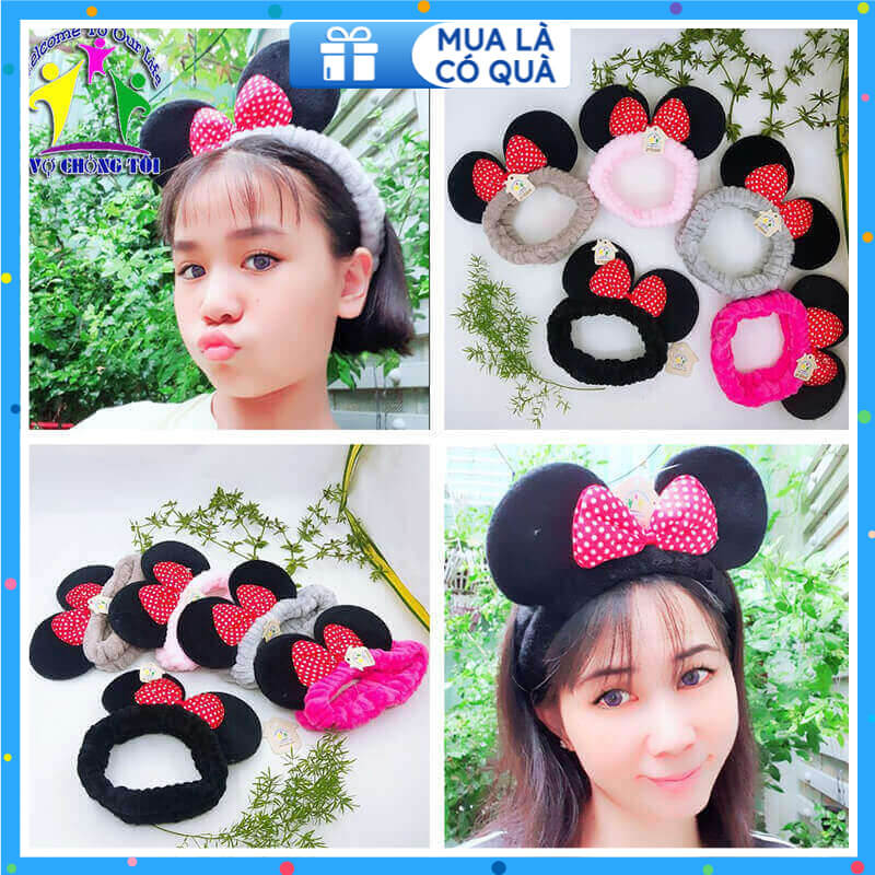 Băng đô nữ skincare, phụ kiện nữ make up, cài tóc nữ trang điểm, bờm tóc nam rửa mặt, nơ cài tóc cho bé gái tai chuột Mickey nơ đỏ chấm bi siêu xinh xắn - thương hiệu VỢ CHỒNG TÔI