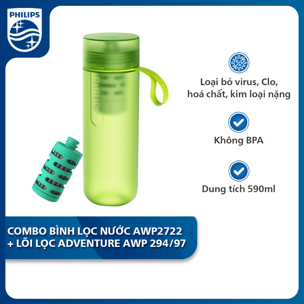 Combo bình lọc nước thể thao philips awp2722 kèm lõi lọc adventure awp 294/97