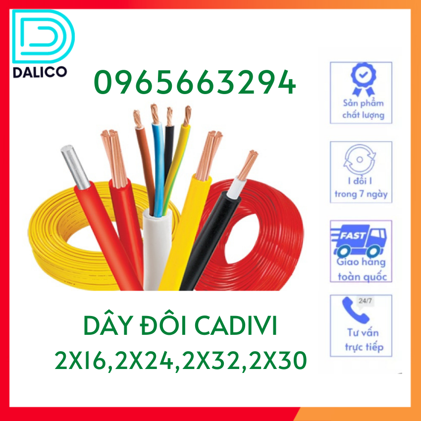 Dây đôi cadivi 2x16/2x24/2x32/2x30 giá nguyên cuộn 100m.