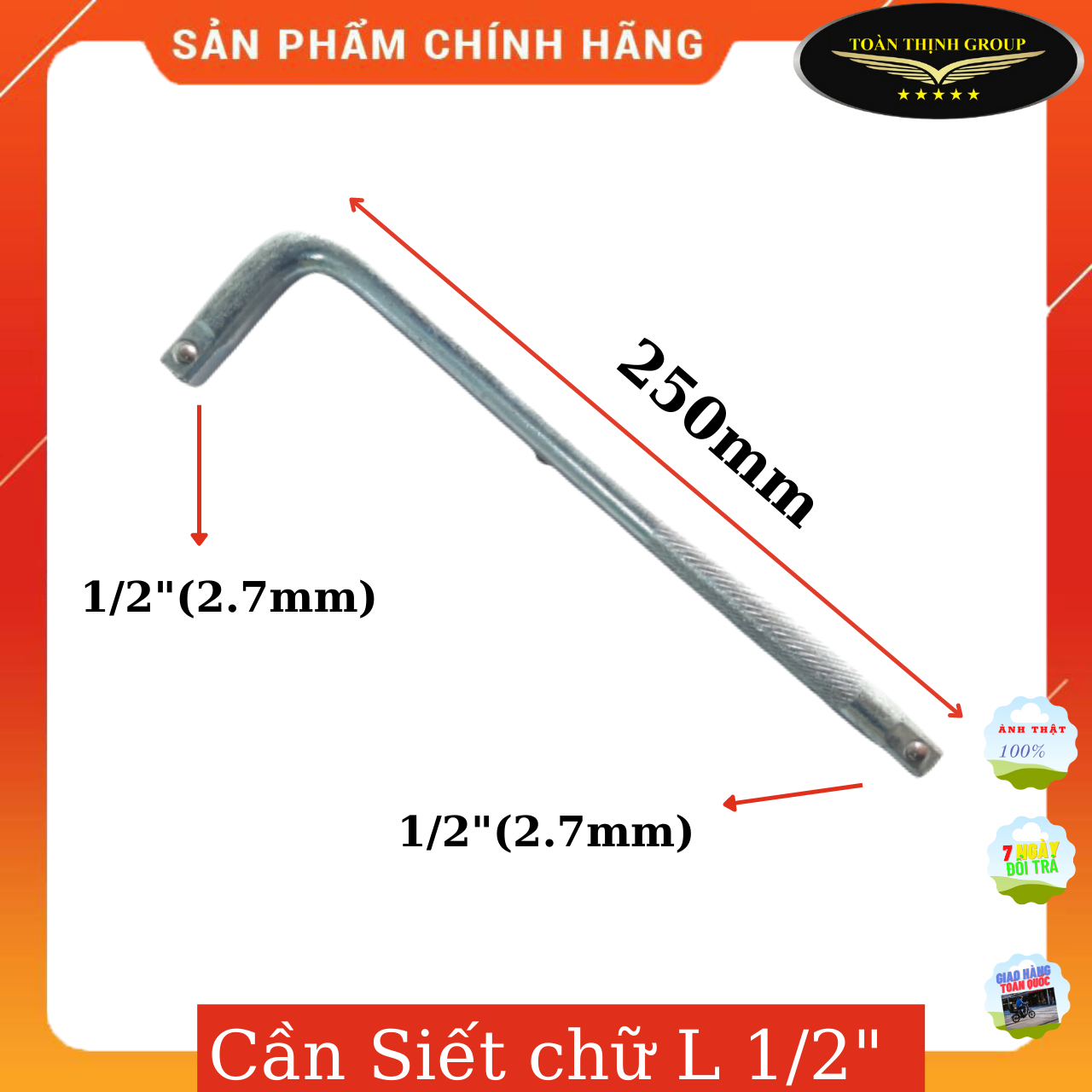 Cần siết chữ l 1/2 gắn đầu tuýt dài 250mm, tay siết lực cong dạng chữ l vặn đầu khẩu