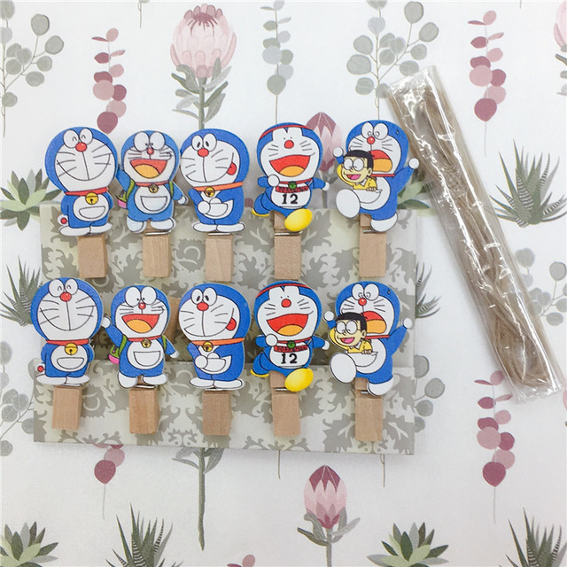 Set 10 kẹp gỗ hình doremon - gấu trúc phụ kiện