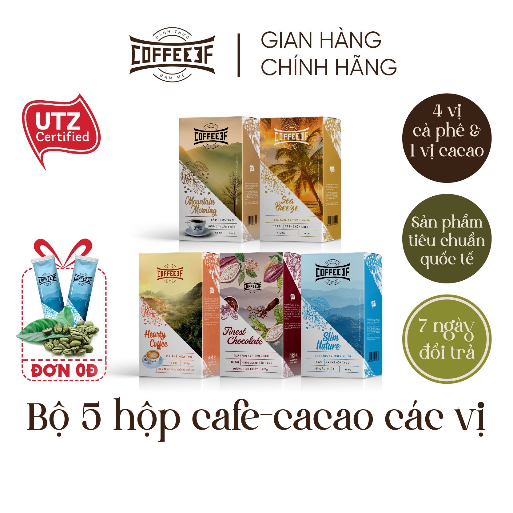 Combo 5 vị cà phê và cacao hoà tan - Coffee 3F