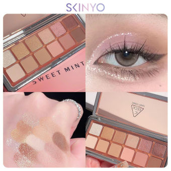 skinyo Bảng phấn mắt/Bảng phấn mắt màu đất mờ Bảng màu trà sữa Bảng phấn mắt 12 màu