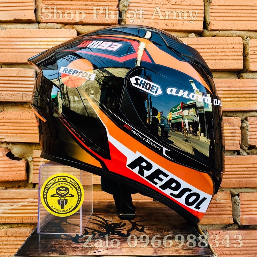 Nón Royal m138B 1 kính  Màu đen bóng lên tem REPSOLS cực đỉnh ( tặng túi đựng nón và đuôi gió đi kèm săn )