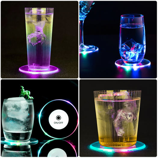 Đế Đèn LED Siêu Mỏng Pha Lê Acrylic Đế Đèn Flash Cocktail Quán Bar Tấm Lót Quán Bar Dạ Quang Và Tấm Lót Cốc Tròn 7 Màu, Đèn KTV