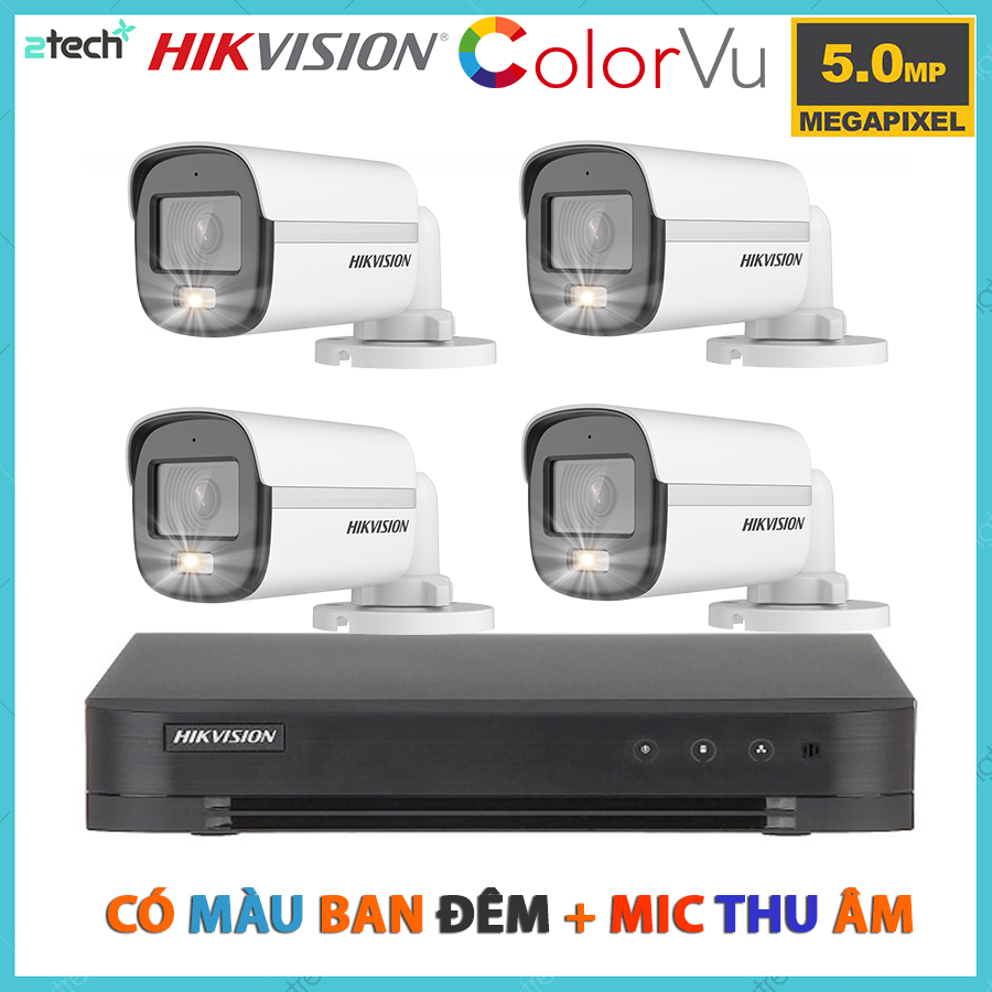 Bộ camera quan sát hikvision 4 kênh 5.0mp có màu ban đêm tích hợp mic thu âm
