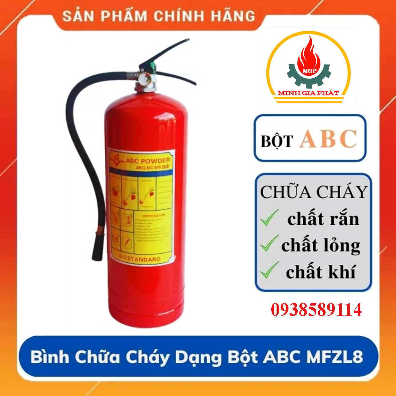 [HCM] Bình chữa cháy xách tay dạng bột ABC 8kg MFZL8 Hàng Chính Hãng Bảo Hành 12 Tháng