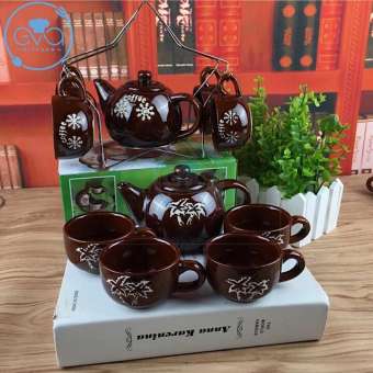 Bộ Tách Trà Sứ Cao Cấp 4 Ly Và Bình Trà Tặng Kèm Giá Treo Ly Tiện Dụng