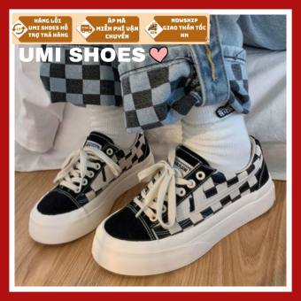 Giày thể thao nữ đế bằng bánh mì basic caro độn đế vải canvas bata mới hot phong cách retro ulzzang đẹp cá tính đẹp xinh