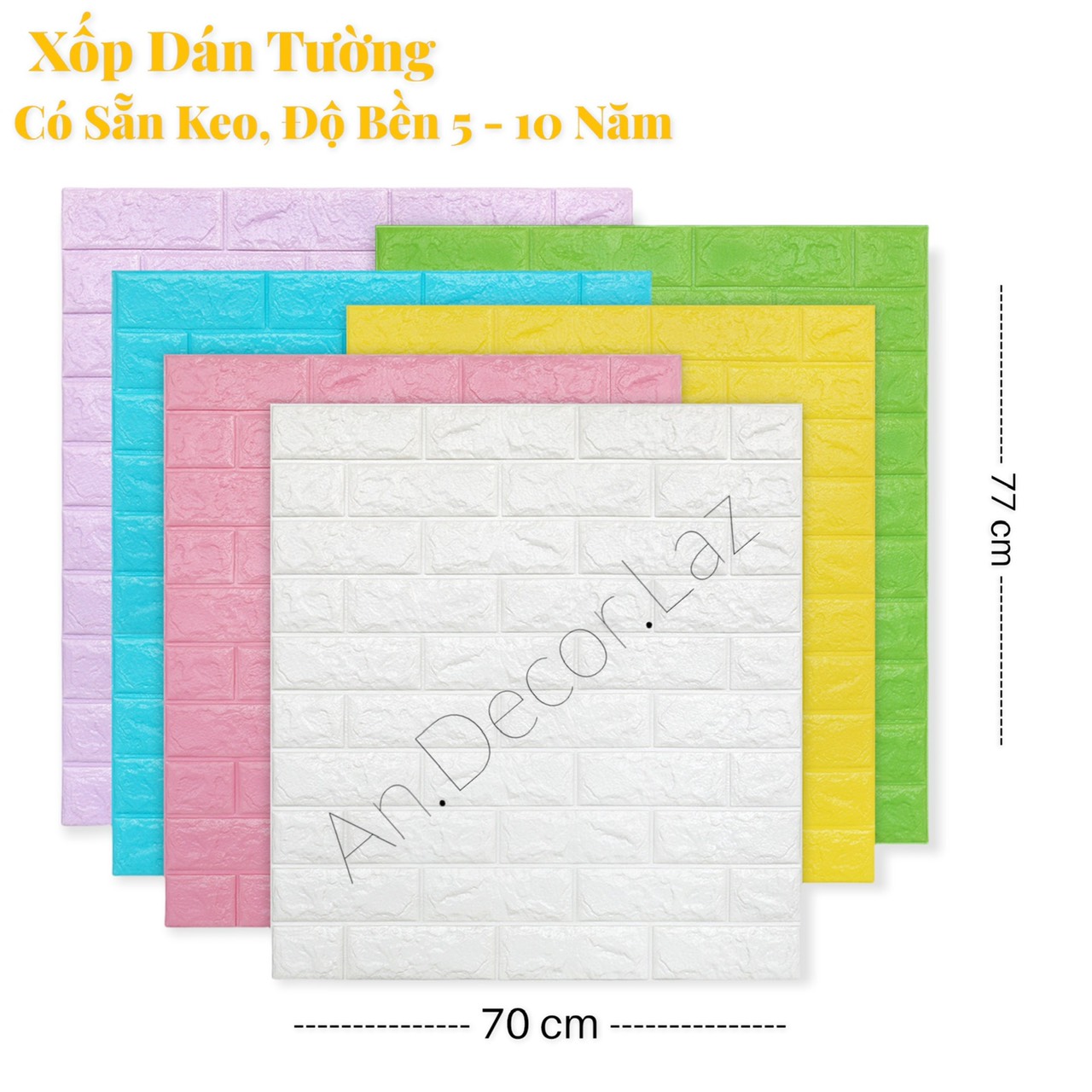 xốp dán tường giả gạch 3d, kích thước lớn 70x77 cm, đủ màu loại 1