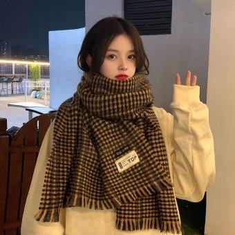 Khăn Quàng Cổ Nữ Cao Cấp Chất Len Kẻ Caro Màu Tối Unisex Phong Cách Hàn Quốc Có 3 Màu Cam Nâu, Đỏ Tía, Đen Trắng KL03