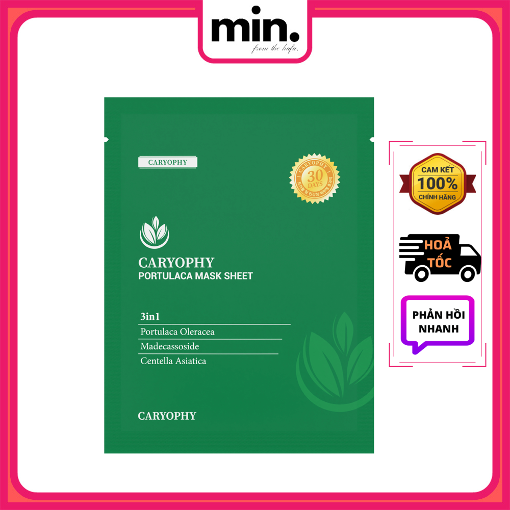 Mặt Nạ Dưỡng Ẩm, Giảm Mụn, Mờ Thâm Chiết Xuất Tràm Trà Caryophy Portulaca Mask Sheet 22g _ Caryophy Chính Hãng