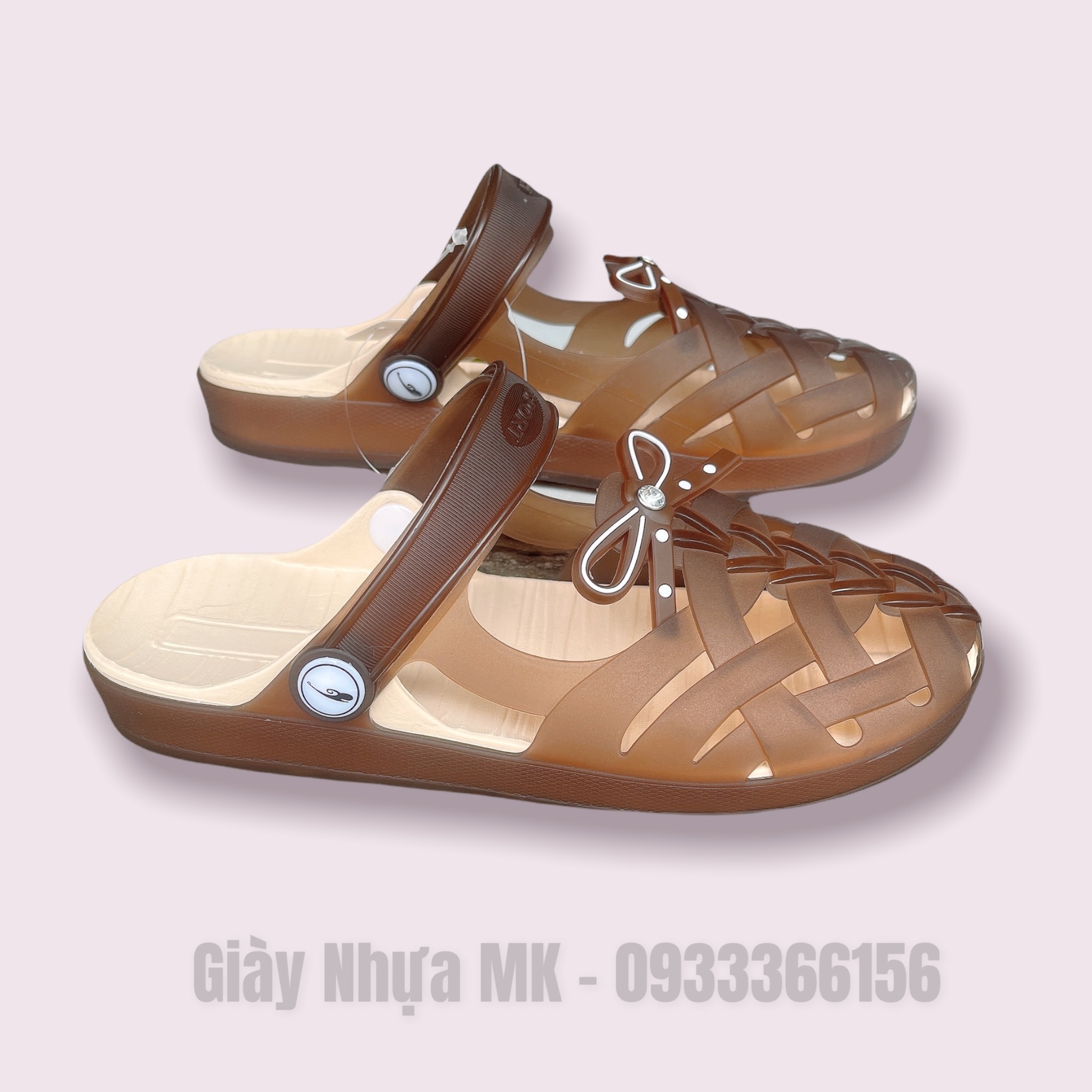 Giày nhựa dẻo bít mũi nữ đi mưa đính nơ cực iu siêu nhẹ siêu bền - GL030