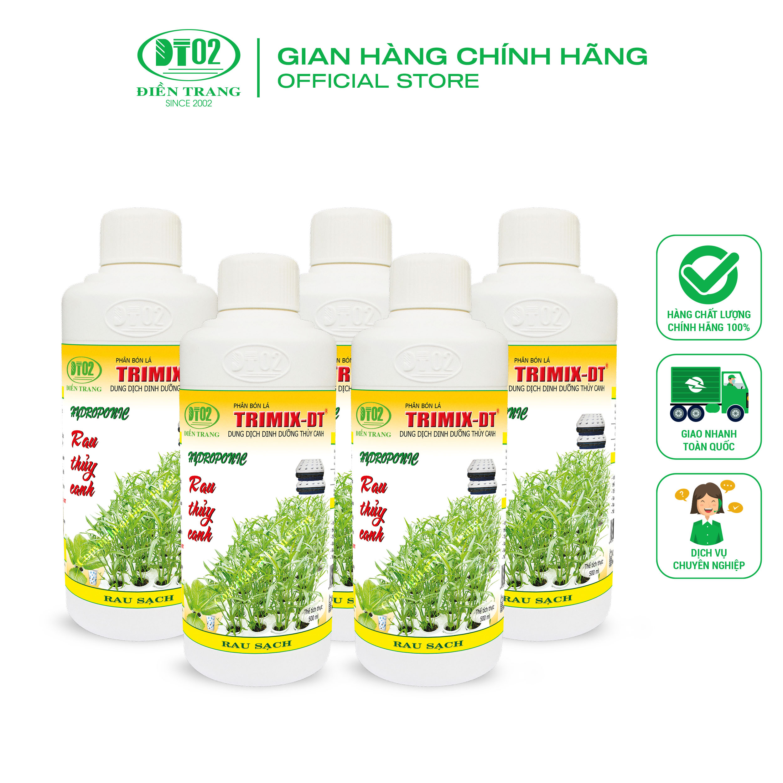 Combo 05 chai Dung dịch thủy canh rau TRIMIX-DT 500ml, trồng rau sạch, thủy canh rau