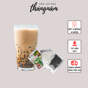 Hồng trà pha trà sữa set 4 món, trà sữa tự pha hồng trà có trân châu - Tiệm tạp hóa tháng năm