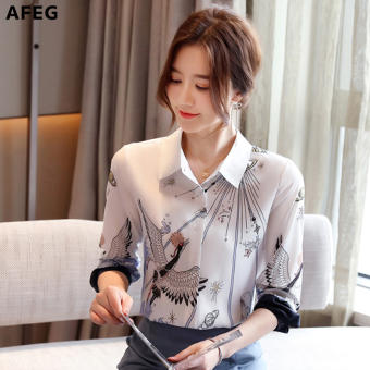 AFEG Sếu Dài Tay Cho Nữ Hàn Quốc Mới In Ấn Áo Voan Thời Trang Thường Ngày Phù Hợp Với Mọi Kiểu Dáng Thanh Lịch