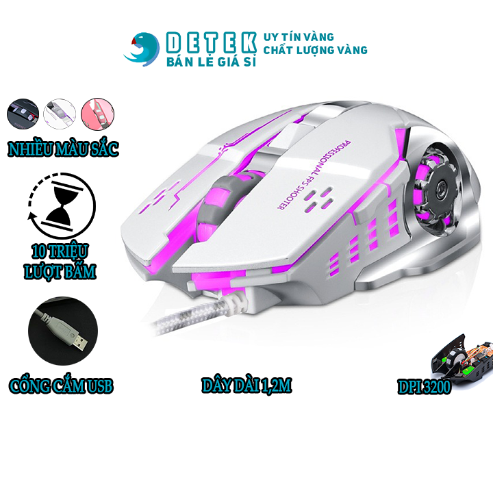 Chuột game thủ DetekVN Chuột Máy Tính Chơi Game Divipard GearLord G502 Q5 có đèn LED