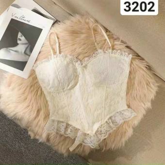 Áo hai dây bra ren vạt nhọn cúp ngực, lưng nhún chun croptop trắng đen phong cách Vintage TU