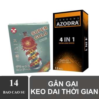 Bao cao su gân gai kéo dài thời gian AZODRA hộp 12 chiếc và Bao Cao Su Super Gold gân gai 2 chiếc