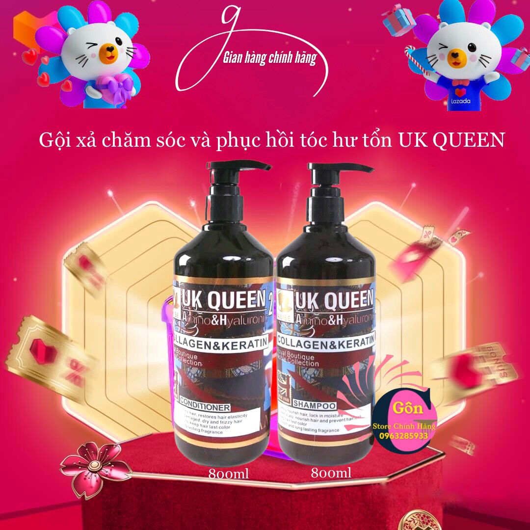 Gội xả chăm sóc và phục hồi tóc hư tổn UK QUEEN 800ml