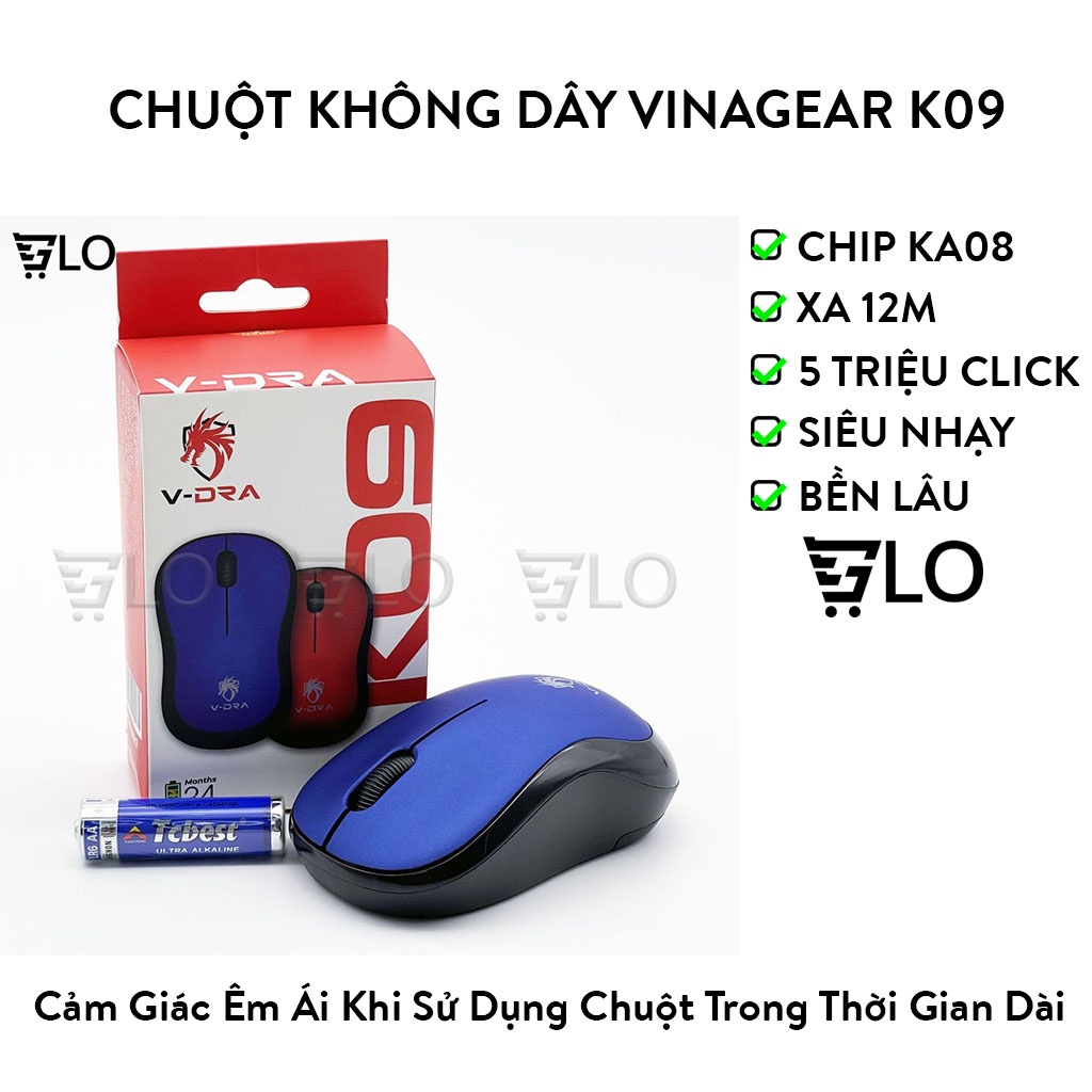 Chuột không dây cao cấp vinagear k09, có công tắc bật/tắt bảo hành 1 đổi 1 trong 12 tháng