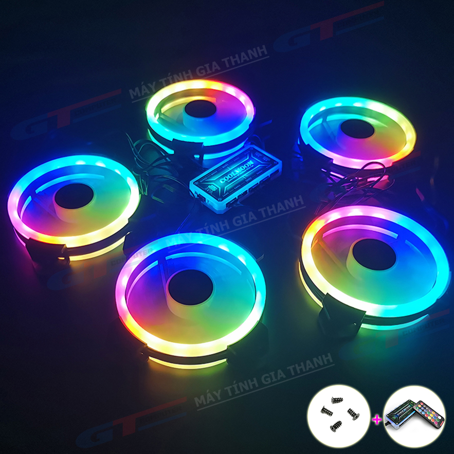 Quạt Tản Nhiệt, Fan Case Coolmoon V2 Dual Ring RGB Đồng Bộ HUB 16 Triệu Màu, 366 Hiệu Ứng New BH 3 Tháng