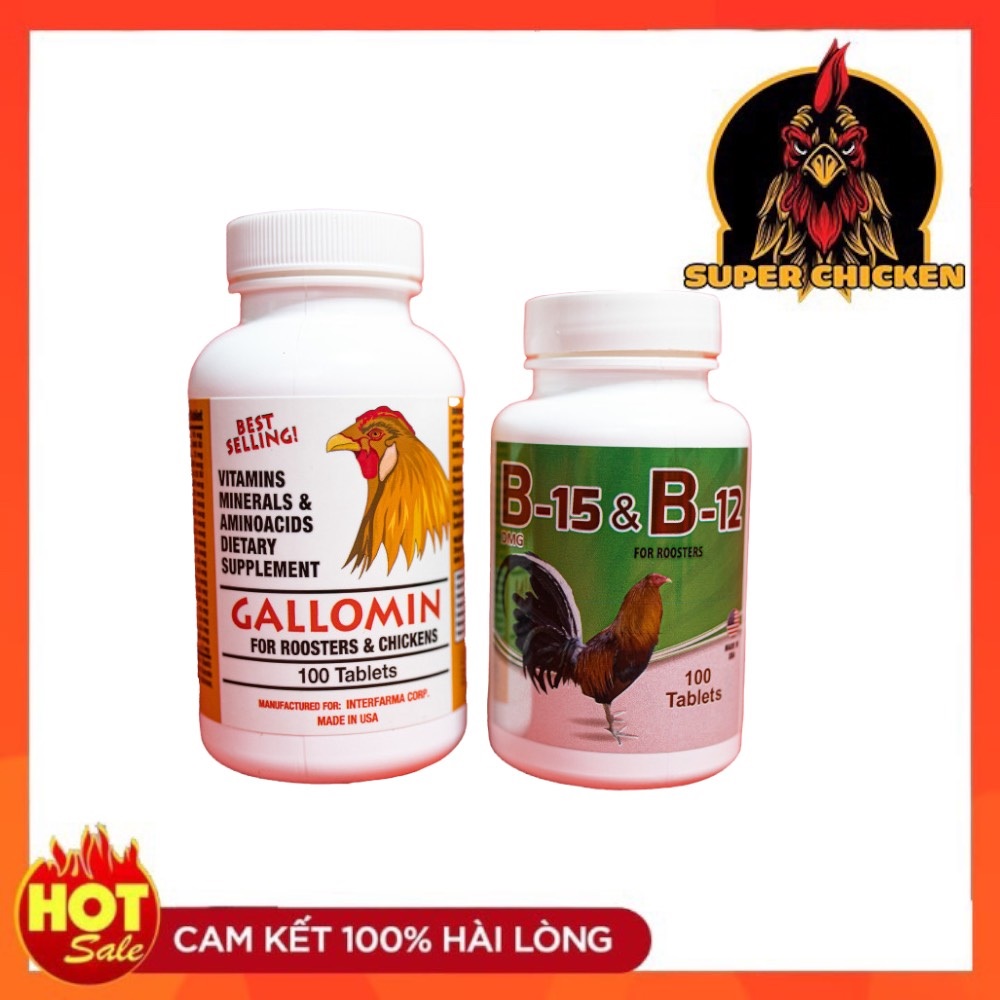 Thuốc gà đá COMBO 100 viên GALLOMIN và B15 B12 dinh dưỡng cho gà đá mỗi hộp 100 VIÊN b12 cho gà  thuốc gà đá tăng bo  thuoc ga da