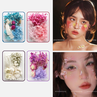 Hoa khô trang trí make up mặt, hoa ép khô cho mặt mắt body, makeup đính hoa khô concept nàng thơ