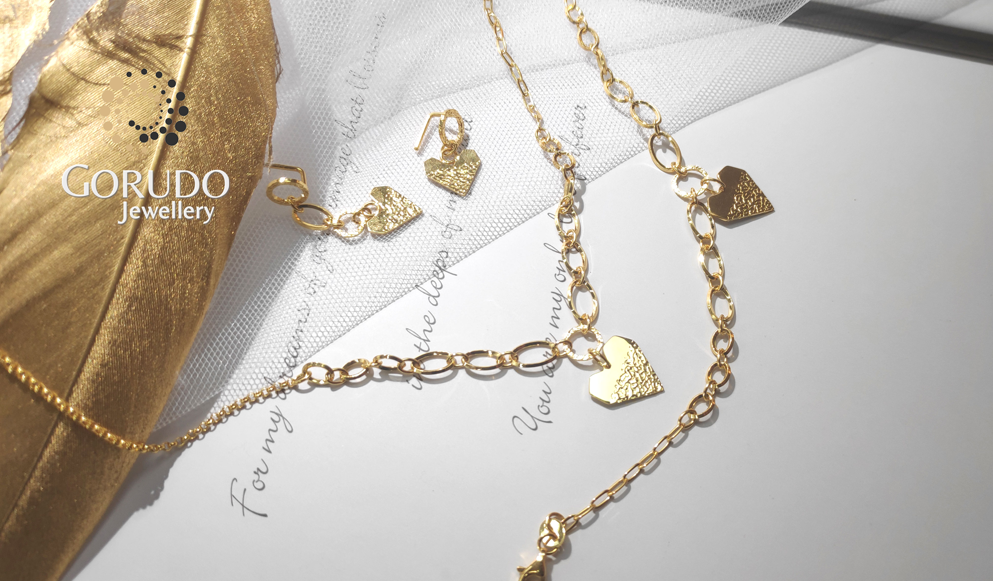 Gorudo Jewellery 999 Pure Gold Heart Pendant With Chain + Bracelet + Earring ( Jewellery Set ) · v4