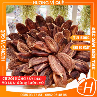 Chuối Hồng Sấy Dẻo Vỏ Lụa - Túi Hút Chân Không 500g - Đặc Sản Bến Tre