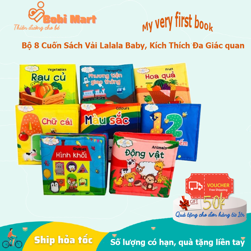 Bộ 8 cuốn Sách vải Lalala baby, kích thích đa giác quan, Kích thước 15x15cm 12 trang, My very first book, Sách cực kỳ bền, Siêu Sale Hôm Nay !