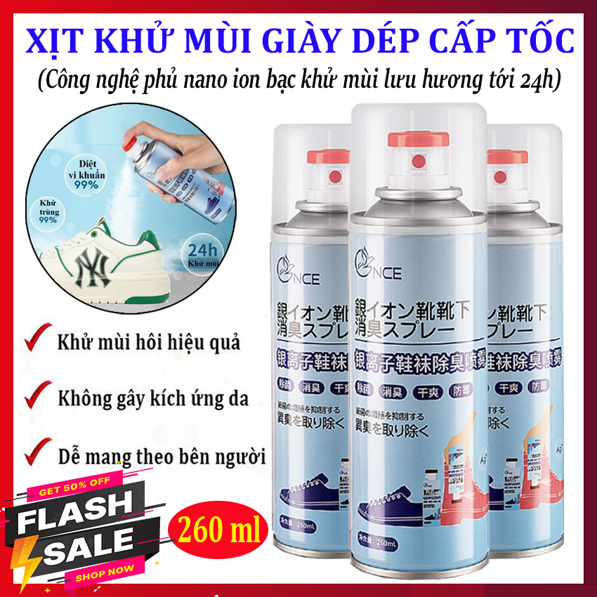 Chai xịt khử mùi giày nano bạc mùi dịu nhẹ 260ml, lọ xịt khử mùi hôi giày, dép chuyên dụng, bình xịt thơm giày chống hôi chân, kháng khuẩn