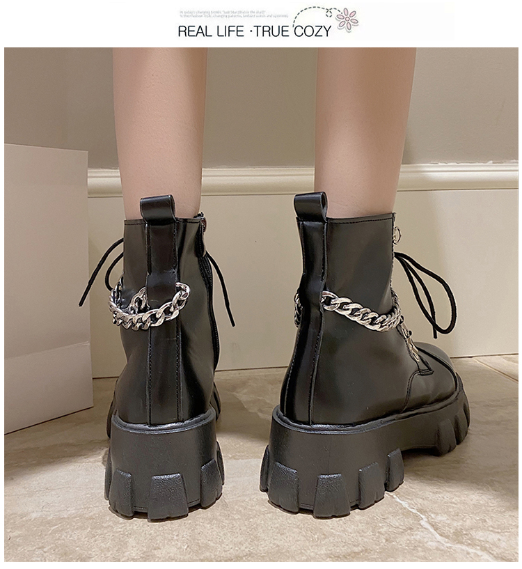 Anh Đầu Máy Buộc Dây Dr. Martens Nữ Phong Cách Retro Bốt Kỵ Sĩ 2020 Mẫu Mới Lớp Da Bóng Đế Thô Đế Dày Ins Bốt Ngắn