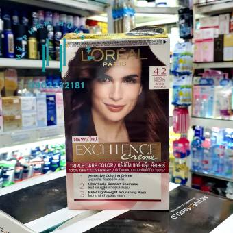 Thuốc nhuộm tóc phủ bạc Loreal, số 4.2 màu nâu ánh tím, Loreal Excellence Creme
