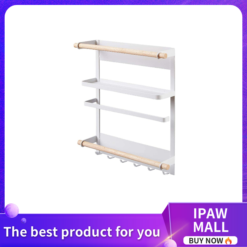 Gambar Spice Rack Magnetic Kitchen Fridge Shelf Jar Herb Rack Bathroom Organizer Refrigerator Side Towel Hanger Tissue Holder Paper Hanging Rack Washing Machine Storage 6 Hooks White