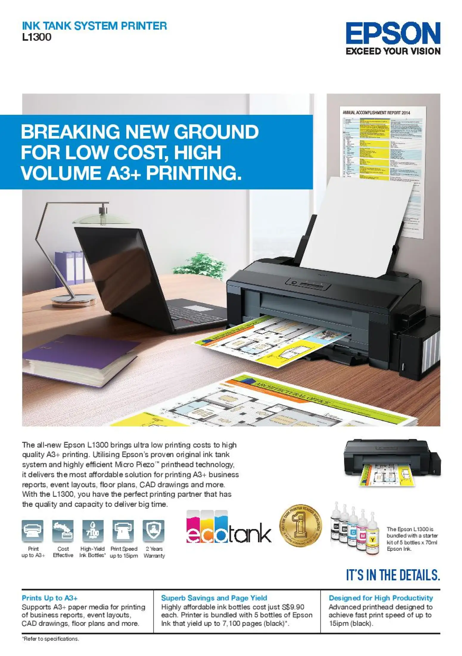 ecotank l1300 single function inktank a3 printer